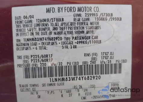 2004 Lincoln Town Car Ultimate из США, поврежденный, VIN 1LNHM83W74Y682920